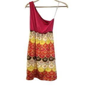 Anthropologie Judith March Fuchsia One Shoulder Floral Textured Dress